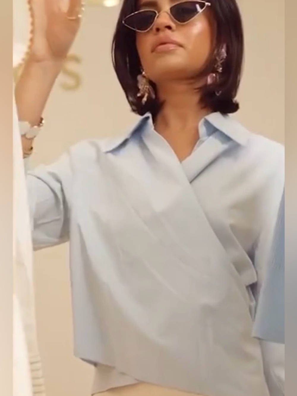Aleeza Paris baby blue draped wrap top size large - sold out on line